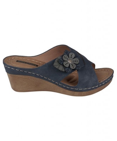 Women's Selly Flower Wedge Sandals Blue $28.70 Shoes