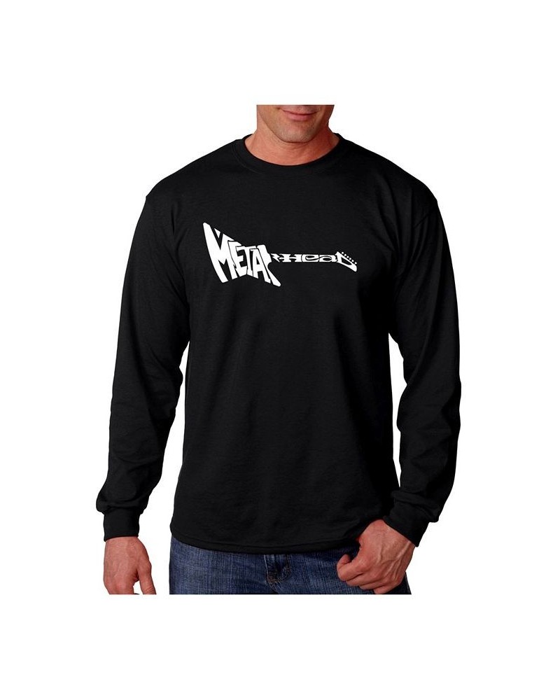 Men's Word Art Long Sleeve T-Shirt- Metal Head Guitar Black $18.00 T-Shirts