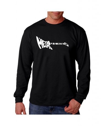 Men's Word Art Long Sleeve T-Shirt- Metal Head Guitar Black $18.00 T-Shirts