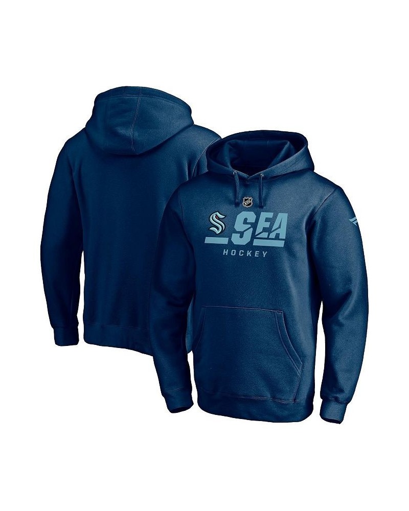 Men's Navy Seattle Kraken Authentic Pro Secondary Logo Pullover Hoodie $31.89 Sweatshirt