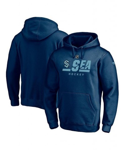 Men's Navy Seattle Kraken Authentic Pro Secondary Logo Pullover Hoodie $31.89 Sweatshirt