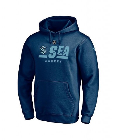 Men's Navy Seattle Kraken Authentic Pro Secondary Logo Pullover Hoodie $31.89 Sweatshirt