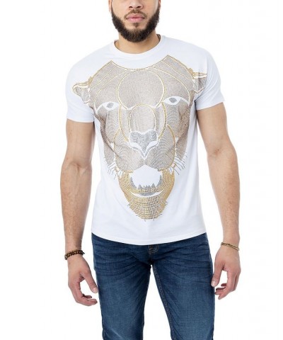 Men's Saber Tooth Tiger Rhinestone T-shirt White $22.05 T-Shirts