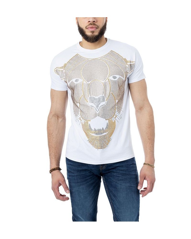 Men's Saber Tooth Tiger Rhinestone T-shirt White $22.05 T-Shirts