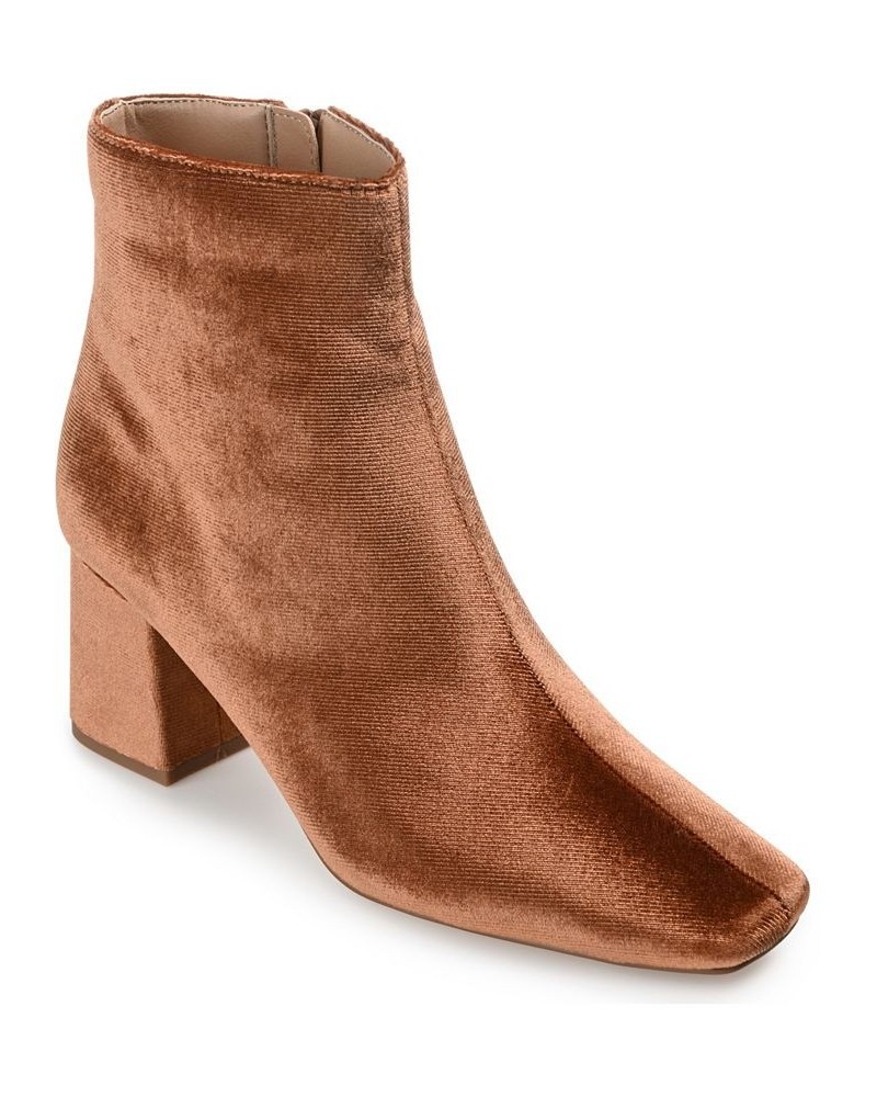 Women's Hazara Velvet Bootie Brown $42.00 Shoes