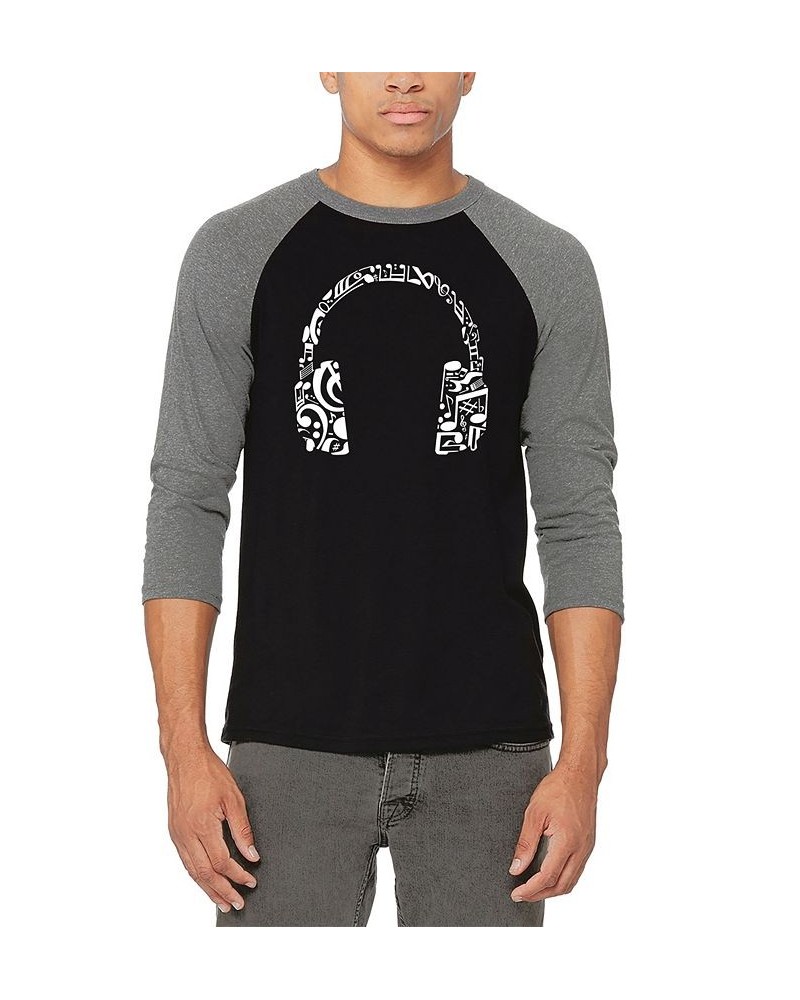 Men's Music Note Headphones Raglan Baseball Word Art T-shirt Gray $26.54 T-Shirts