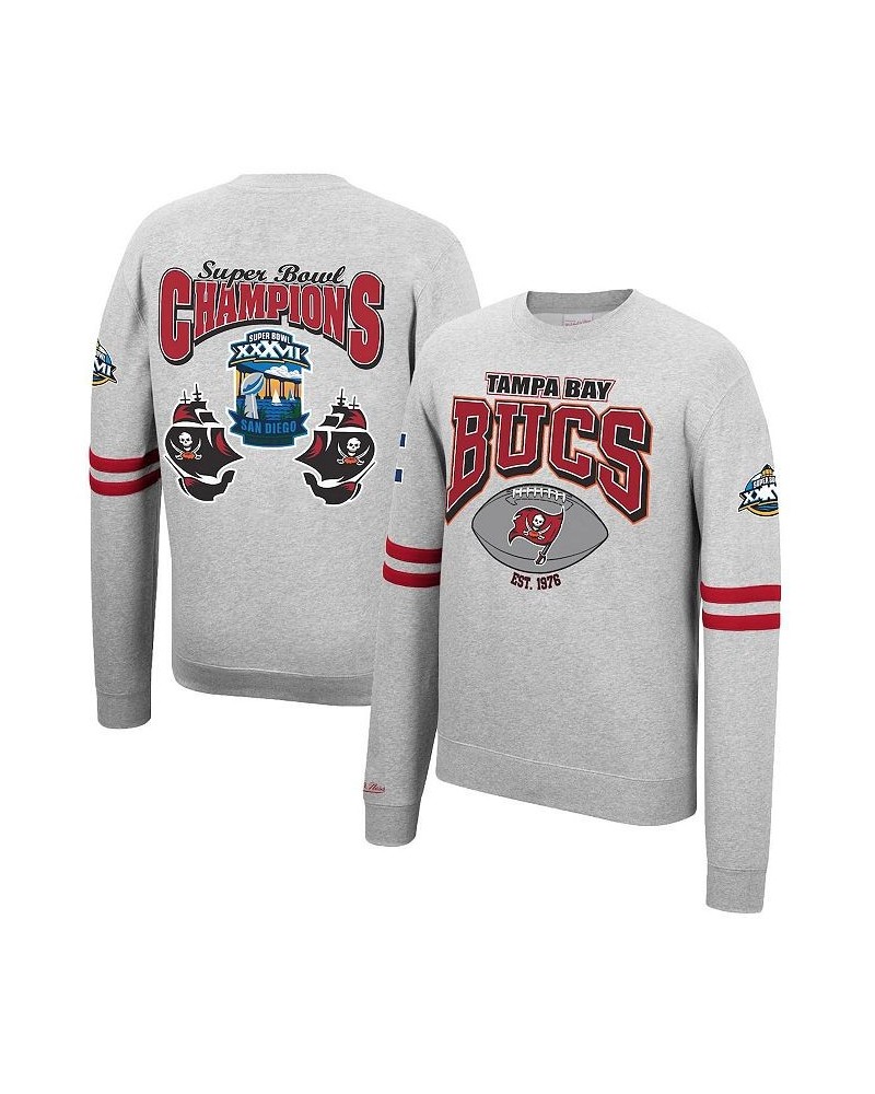 Men's Heathered Gray Tampa Bay Buccaneers Allover Print Fleece Pullover Sweatshirt $40.70 Sweatshirt