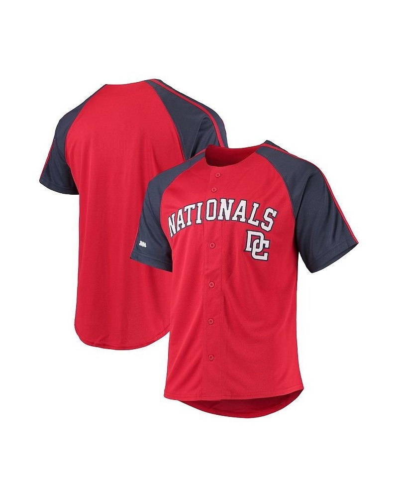 Men's Red Washington Nationals Button-Down Raglan Replica Jersey $26.65 Jersey