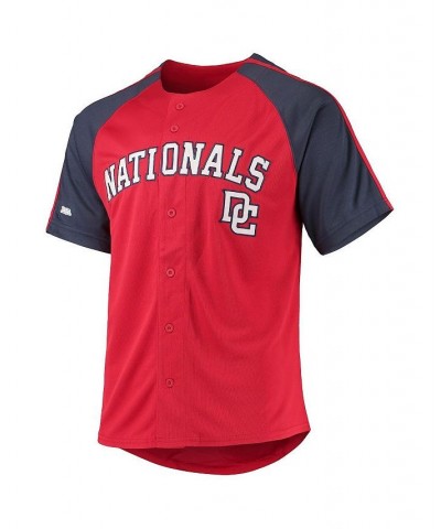 Men's Red Washington Nationals Button-Down Raglan Replica Jersey $26.65 Jersey