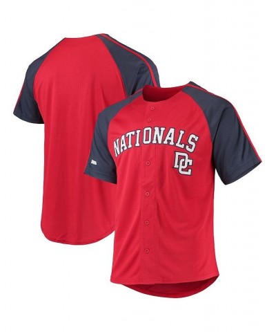 Men's Red Washington Nationals Button-Down Raglan Replica Jersey $26.65 Jersey