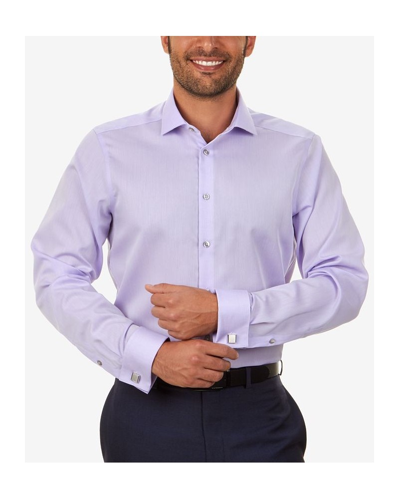 Men's Slim-Fit Non-Iron Performance Herringbone French Cuff Dress Shirt Purple $25.87 Dress Shirts