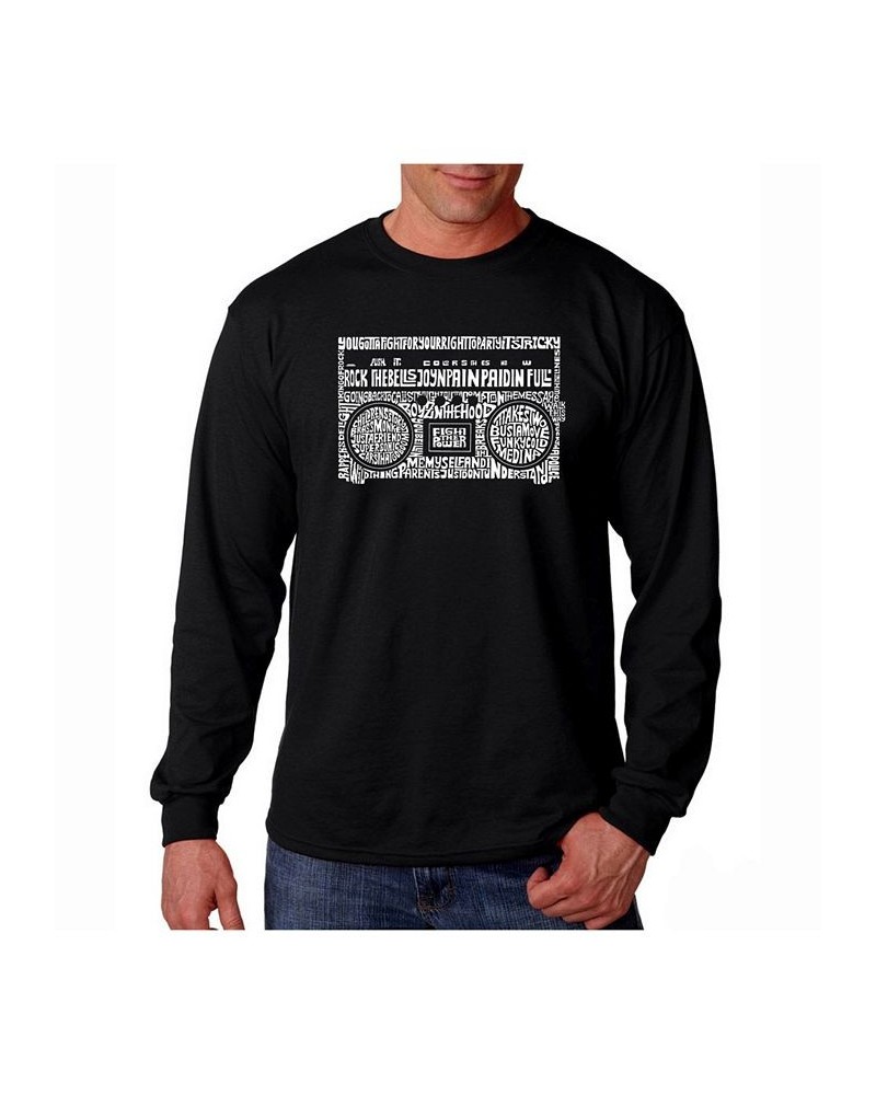 Men's Word Art Long Sleeve T-Shirt - Greatest Rap Hits of The 1980's Black $18.40 T-Shirts