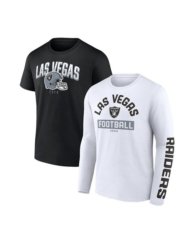 Men's Branded Black, White Las Vegas Raiders Long and Short Sleeve Two-Pack T-shirt $25.37 T-Shirts