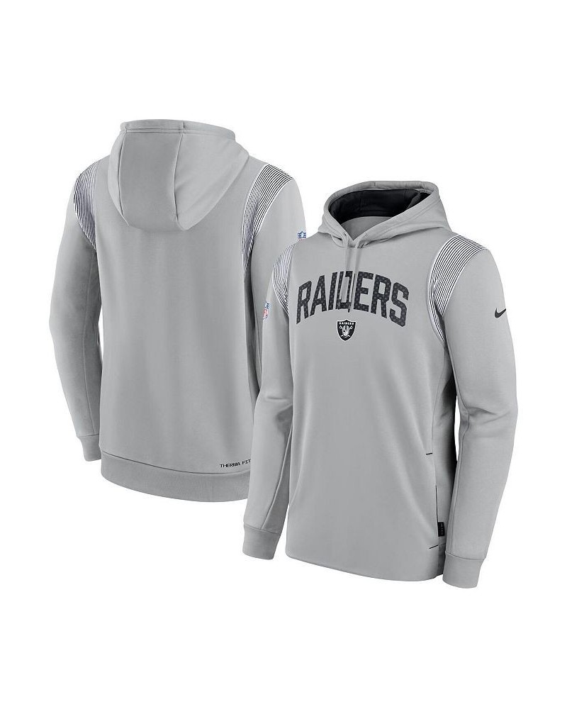 Men's Silver Las Vegas Raiders Sideline Athletic Stack Performance Pullover Hoodie $35.77 Sweatshirt