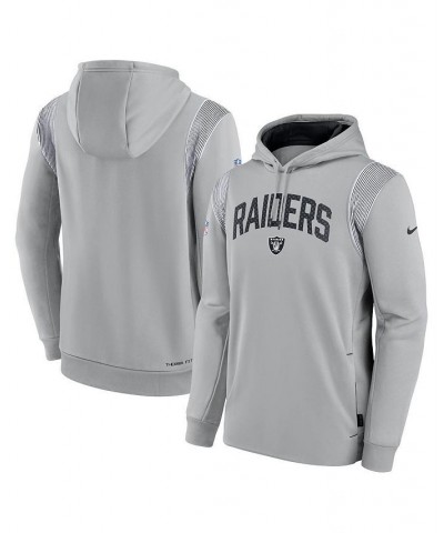 Men's Silver Las Vegas Raiders Sideline Athletic Stack Performance Pullover Hoodie $35.77 Sweatshirt