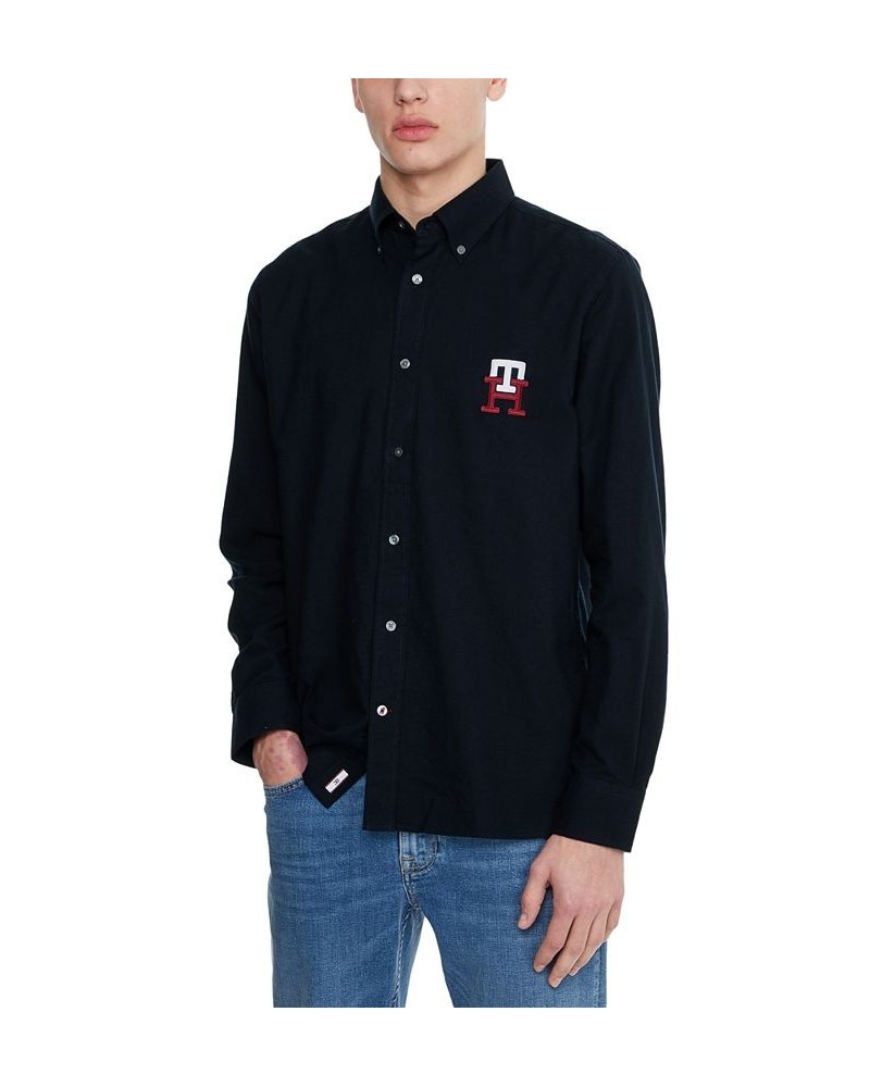 Men's Classic-Fit Embroidered Monogram Button-Down Shirt Blue $24.16 Shirts