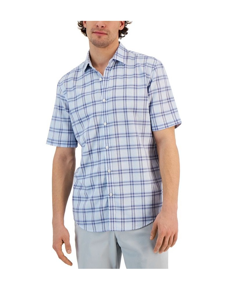 Men's Ellen Classic-Fit Textured Yarn-Dyed Plaid Button-Down Shirt Blue $10.78 Shirts