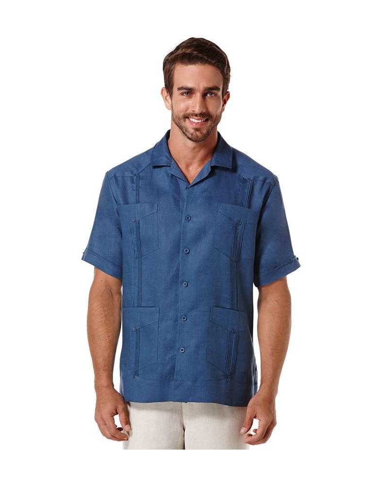 Men's Big & Tall Short-Sleeve 4-Pocket 100% Linen Guayabera Shirt Ensign Blue $30.60 Shirts