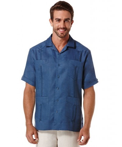 Men's Big & Tall Short-Sleeve 4-Pocket 100% Linen Guayabera Shirt Ensign Blue $30.60 Shirts