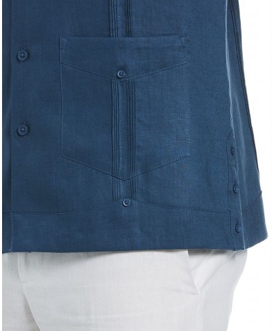 Men's Big & Tall Short-Sleeve 4-Pocket 100% Linen Guayabera Shirt Ensign Blue $30.60 Shirts