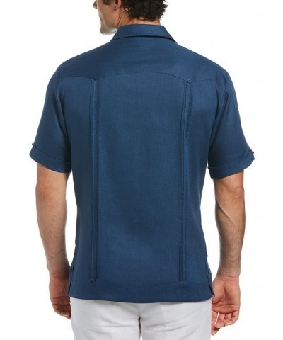 Men's Big & Tall Short-Sleeve 4-Pocket 100% Linen Guayabera Shirt Ensign Blue $30.60 Shirts