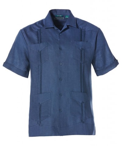 Men's Big & Tall Short-Sleeve 4-Pocket 100% Linen Guayabera Shirt Ensign Blue $30.60 Shirts