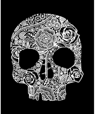 Men's Word Art Flower Skull Short Sleeve T-shirt Black $17.15 T-Shirts