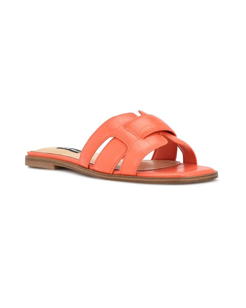 Women's Germani Croc Slip-on Slide Flat Sandals Orange $37.38 Shoes