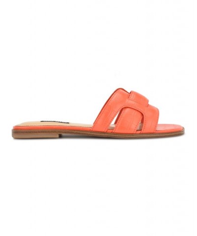 Women's Germani Croc Slip-on Slide Flat Sandals Orange $37.38 Shoes