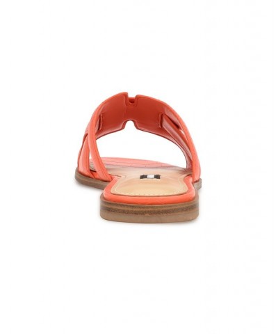 Women's Germani Croc Slip-on Slide Flat Sandals Orange $37.38 Shoes