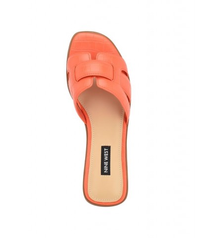 Women's Germani Croc Slip-on Slide Flat Sandals Orange $37.38 Shoes