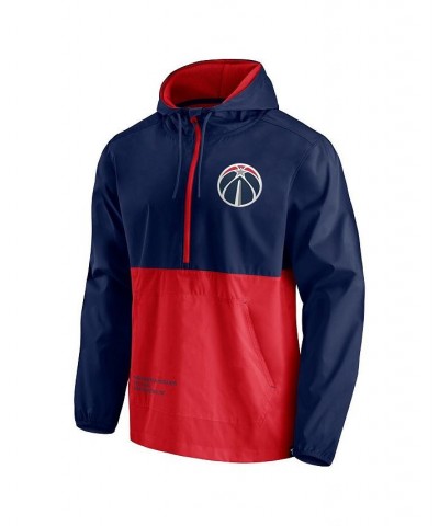 Men's Branded Navy and Red Washington Wizards Anorak Block Party Windbreaker Half-Zip Hoodie Jacket $31.02 Jackets