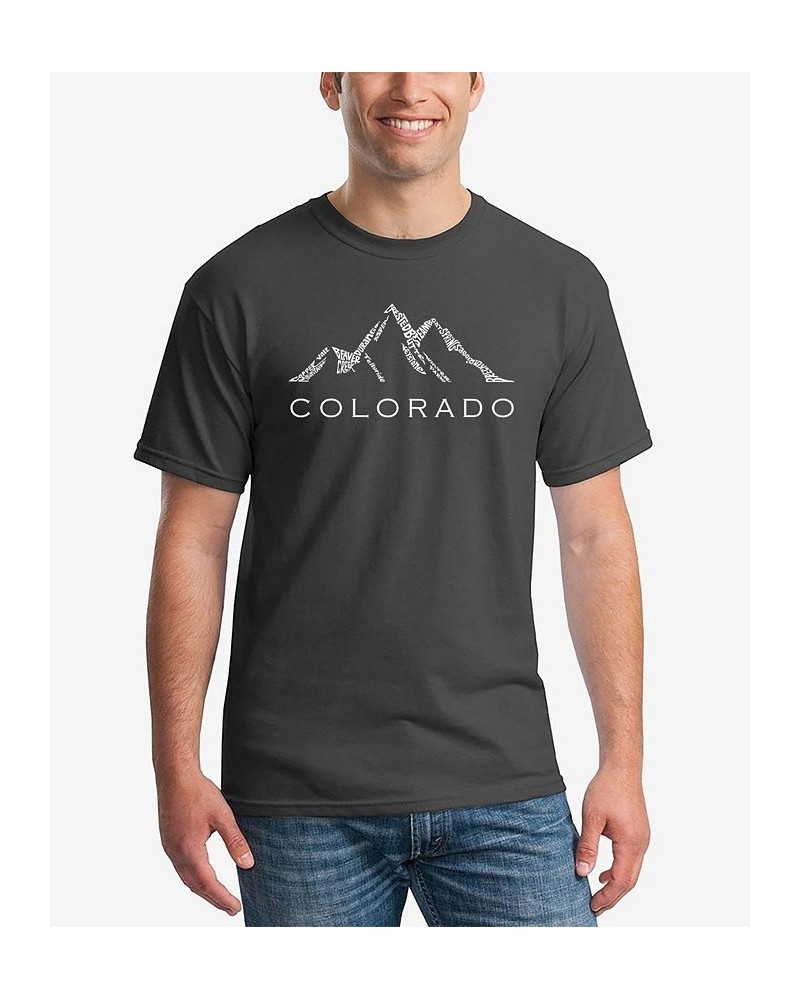 Men's Word Art Colorado Ski Towns Short Sleeve T-shirt Gray $15.40 T-Shirts