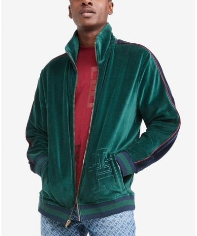 Men's Monogrammed Velour Track Jacket Green $27.81 Jackets