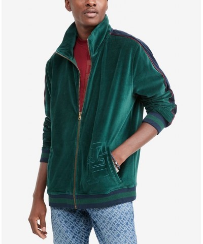 Men's Monogrammed Velour Track Jacket Green $27.81 Jackets