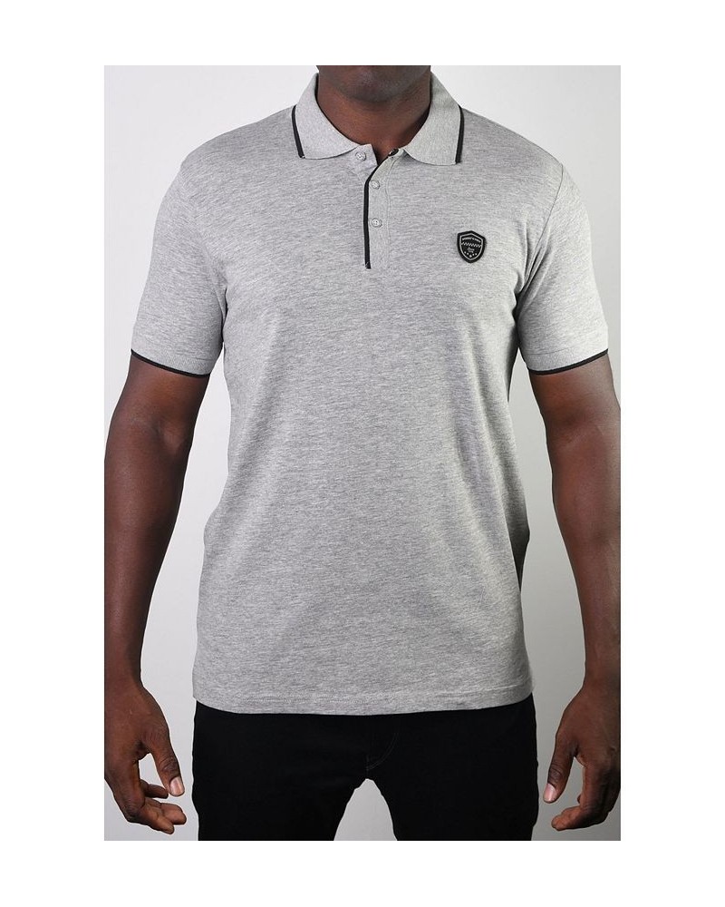 Men's Basic Short Sleeve Logo Botton Polo Light Grey $20.58 Polo Shirts