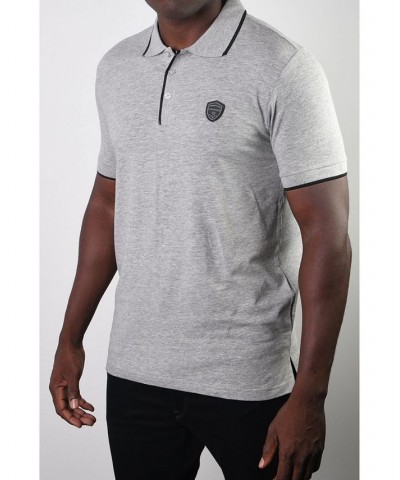 Men's Basic Short Sleeve Logo Botton Polo Light Grey $20.58 Polo Shirts