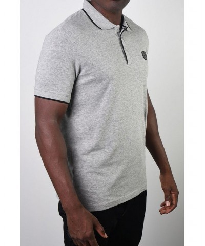 Men's Basic Short Sleeve Logo Botton Polo Light Grey $20.58 Polo Shirts