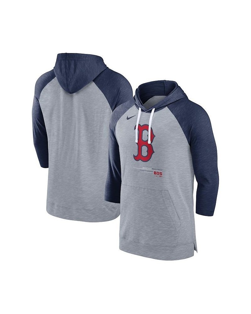 Men's Heather Gray, Heather Navy Boston Red Sox Baseball Raglan 3/4 Sleeve Pullover Hoodie $40.49 Sweatshirt