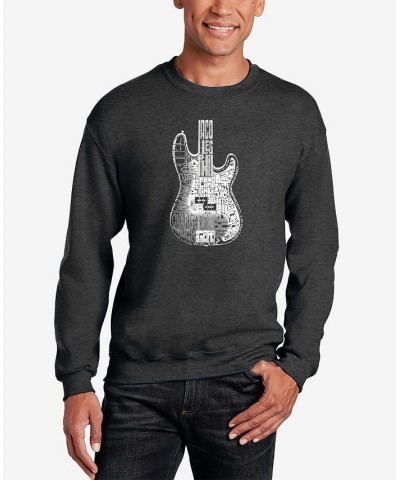 Men's Word Art Bass Guitar Crewneck Sweatshirt Gray $24.50 Sweatshirt