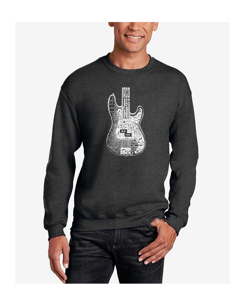 Men's Word Art Bass Guitar Crewneck Sweatshirt Gray $24.50 Sweatshirt