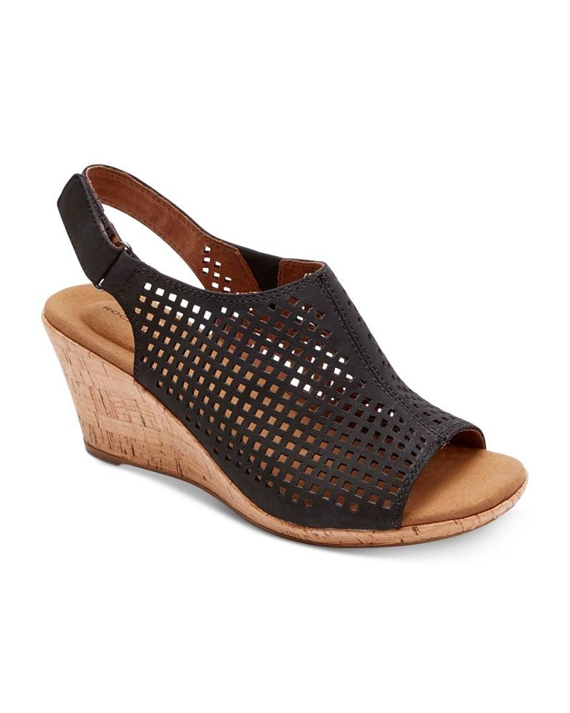 Women's Briah Perf Sling Wedge Sandals Black $65.80 Shoes