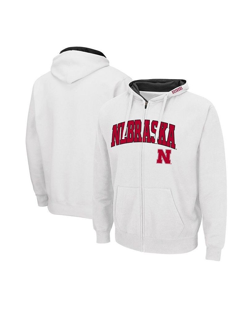 Men's White Nebraska Huskers Arch and Logo 3.0 Full-Zip Hoodie $35.99 Sweatshirt