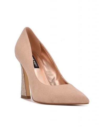 Women's Trendz Rhinestone Tapered Heel Pointy Toe Dress Pumps Tan/Beige $45.78 Shoes