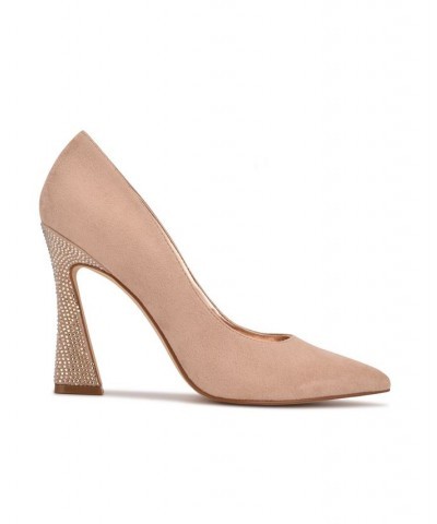 Women's Trendz Rhinestone Tapered Heel Pointy Toe Dress Pumps Tan/Beige $45.78 Shoes