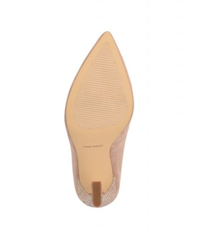 Women's Trendz Rhinestone Tapered Heel Pointy Toe Dress Pumps Tan/Beige $45.78 Shoes