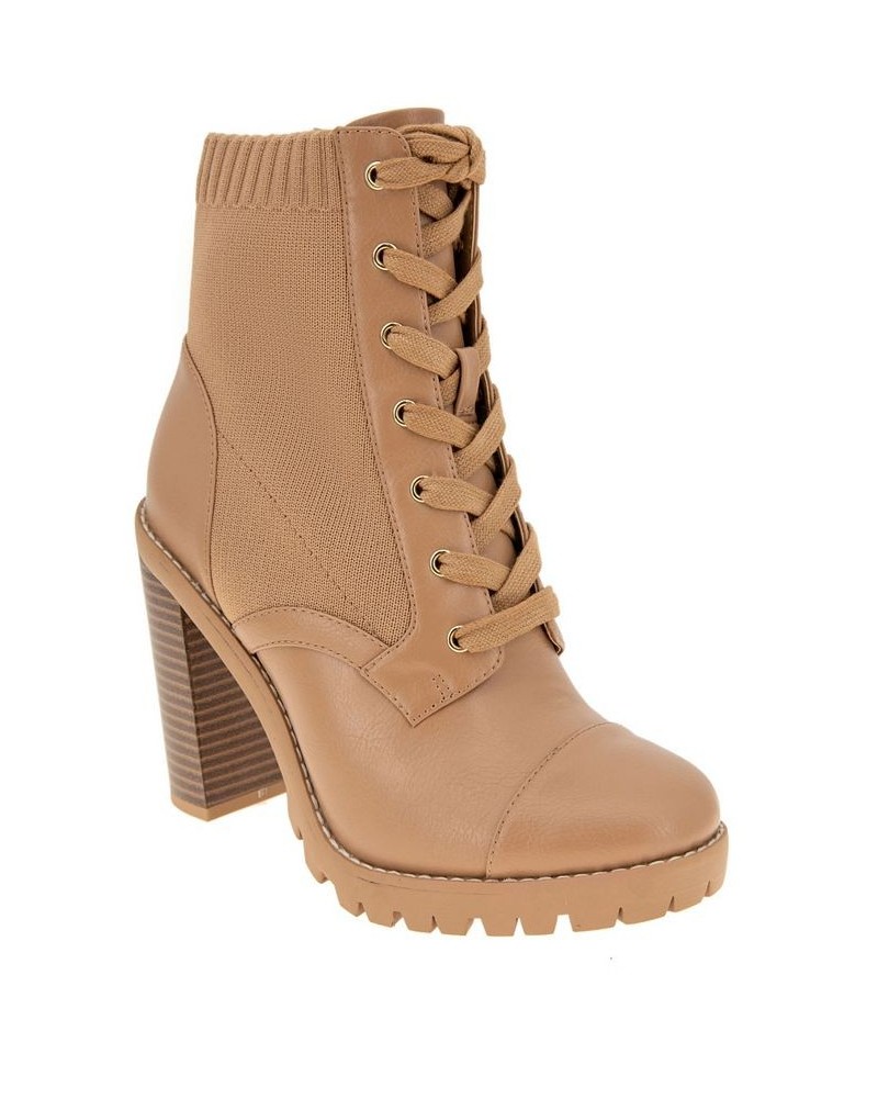 Women's Pilas Lug Sole Bootie Tan/Beige $27.50 Shoes