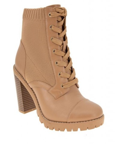 Women's Pilas Lug Sole Bootie Tan/Beige $27.50 Shoes