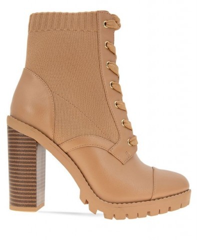 Women's Pilas Lug Sole Bootie Tan/Beige $27.50 Shoes