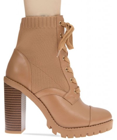 Women's Pilas Lug Sole Bootie Tan/Beige $27.50 Shoes